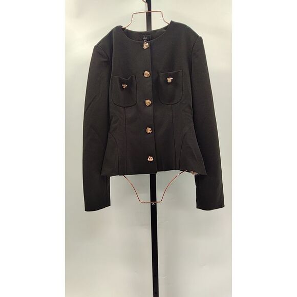 Lulus Women Lynn Rosette Button-Front Blazer Black Sleeved Top S - Picture 2 of 3